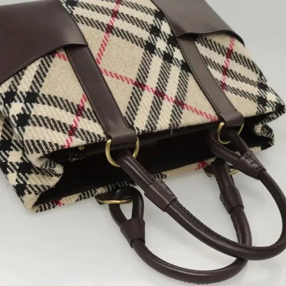 BURBERRY Nova Check Tote Bag Wool Beige Gold